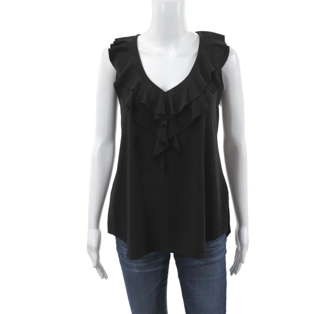 Sympli Women Jersey Tank Black V-Neck Sleeveless Polyester Size 6